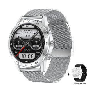 Ceas smartwatch DT70, 1.39 inch IPS HD, multi sport, apel bluetooth 5.0, curea metalica silicon incluse, metal argintiu