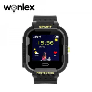 Ceas Smartwatch Pentru Copii Wonlex KT03 cu Functie Telefon, Localizare GPS, Camera, Pedometru, SOS, IP54 – Negru – Verde Lamaie,