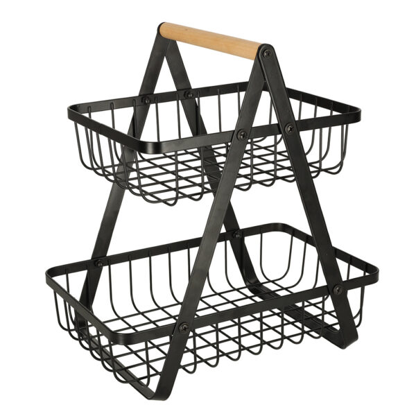 Kosz na owoce dwupoziomowy pietrowy metal drewno 133963.jpg