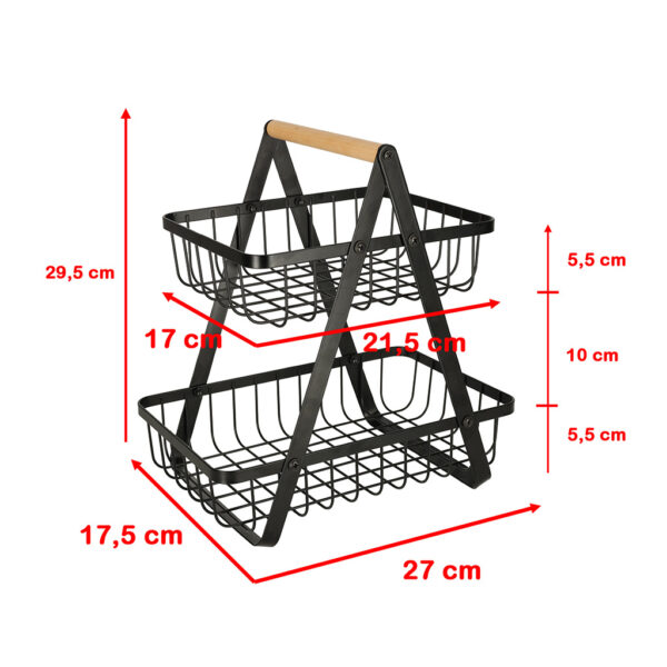 Kosz na owoce dwupoziomowy pietrowy metal drewno 133964.jpg